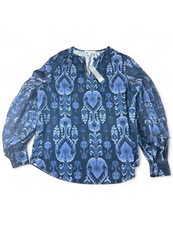 Chico's Tops - Chicos Ikat Shirt Women’s US 6 Indigo Blue Boho Peasant Pleated Bishop Sleeves